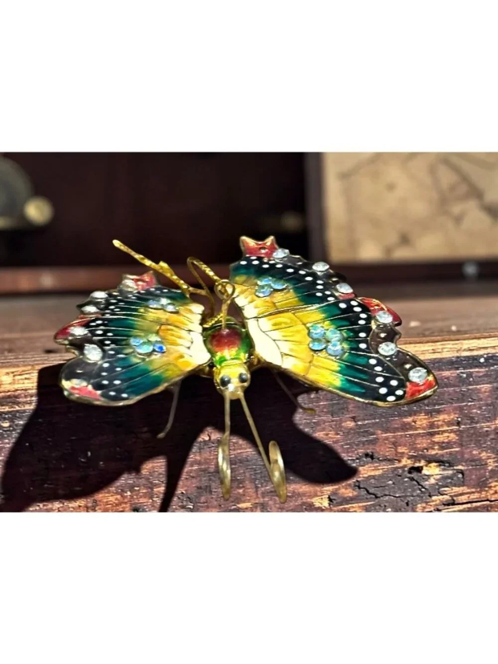 Hand-Painted Butterfly Ornament With Rhinestones & Gold-Tone Accents